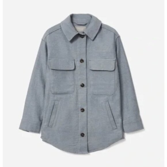 Everlane Oversized Shirt Jacket military style Gray Blue Pockets Size XSmall - Picture 3 of 11